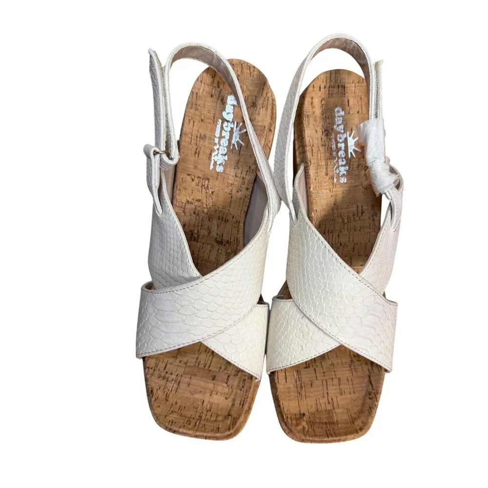Daybreaks by Nina White Snakeskin Embossed Cork Platform Wedge Sandals Size 8.5M